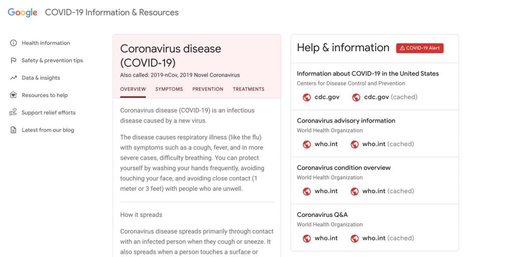 Google ƳP COVID-19 ϢYԴľWվ